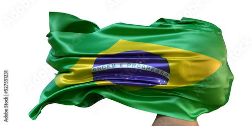 Nationalflagge von Brasilien weht über dem Gesicht einer Frau (Frauenrechte, Gleichberechtigung, Menschenrechte, Suverenität) photo
