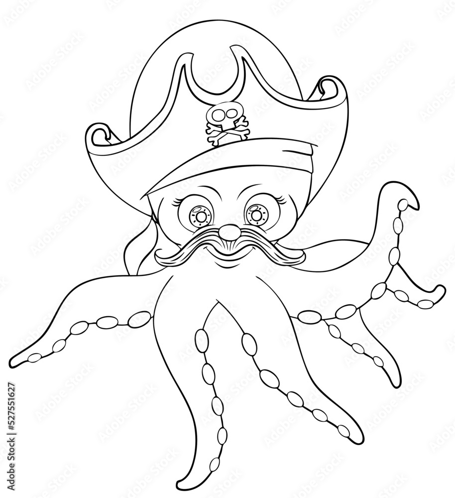 Pirate octopus. Element for coloring page. Cartoon style. Stock Vector ...