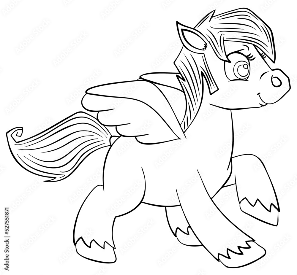 Pegasus. Element for coloring page. Cartoon style. Stock Vector | Adobe ...