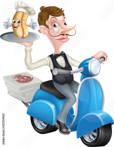 Cartoon Waiter on Scooter M...