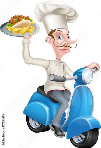 Cartoon Chef on Scooter Mop...