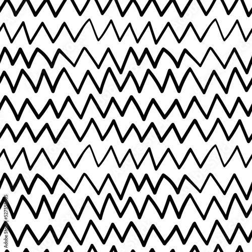 Abstract zigzag seamless pattern. Hand drawn vector illustration. Pen or marker doodle sketch. Black and white scribble