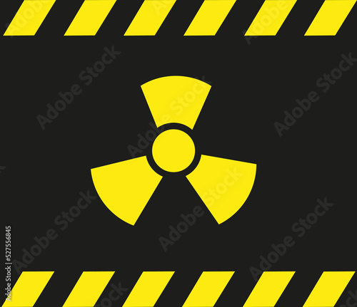 Panneau Radioactivité, radiation sur fond noir