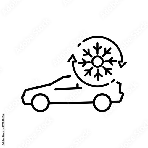 Car conditioner icon, climate control system, air cooling in vehicle, ventilation auto, ac thin line web symbol on white background - editable stroke vector illustration