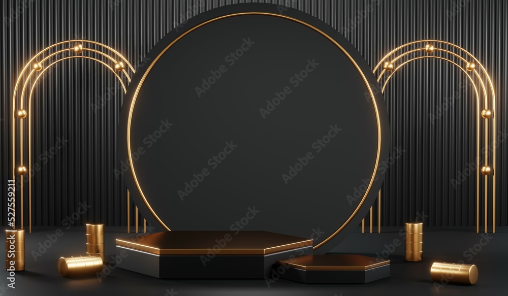 3D rendering of blank product background for cream cosmetics Modern black podium background 3D rendering of blank product background for cream cosmetics Modern black podium background