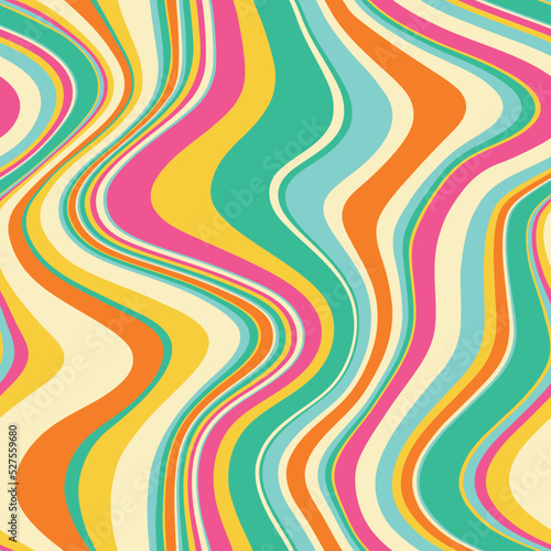 Abstract weaves seamless vector pattern. 60’s, 70’s style hippie background with waves, psychedelic groovy texture. Perfect for textile, wallpaper or print design.
