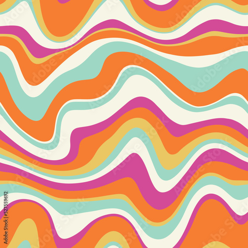 Abstract weaves seamless vector pattern. 60’s, 70’s style hippie background with waves, psychedelic groovy texture. Perfect for textile, wallpaper or print design.