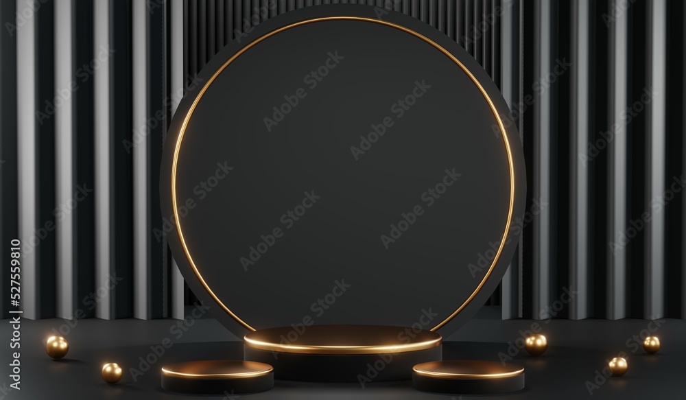 3D rendering of blank product background for cream cosmetics Modern black podium background 3D rendering of blank product background for cream cosmetics Modern black podium background