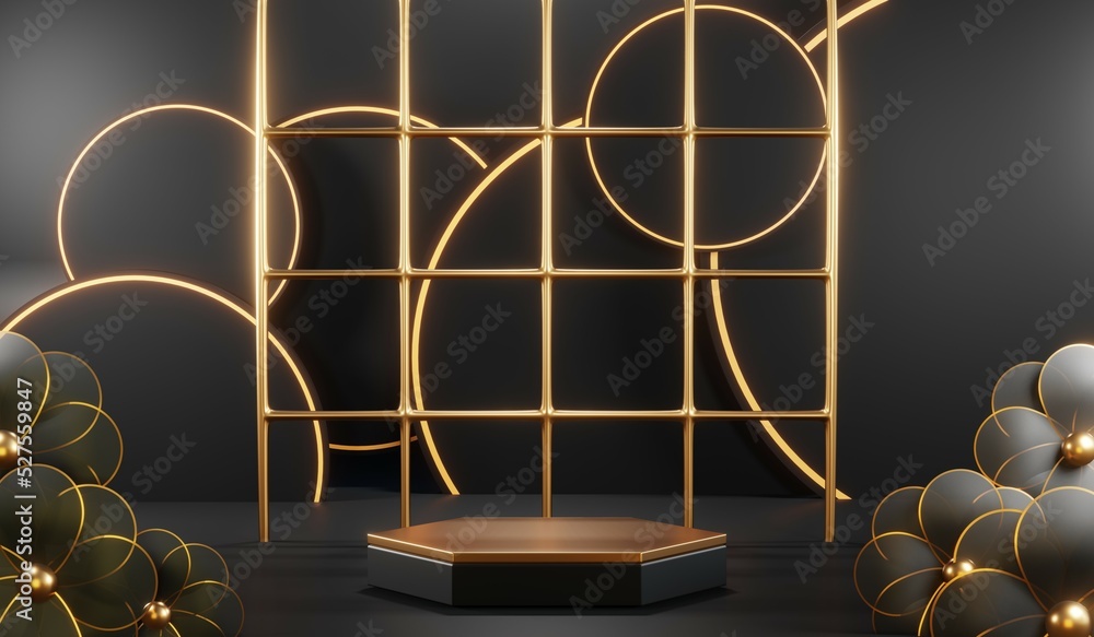 3D rendering of blank product background for cream cosmetics Modern black podium background 3D rendering of blank product background for cream cosmetics Modern black podium background