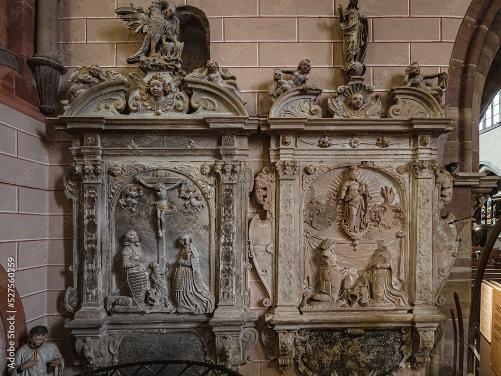 Fototapeta premium Marmoutier Abbey, Alsace. Details of medieval interior. Exterior view.