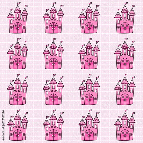 The pink castle in wonderful seamless pattern