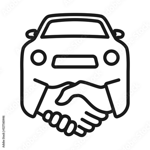 Car sales outline icon. Car Deal with Hand shake line vector illustration