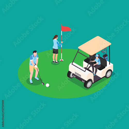 People playing golf isometric 3d vector illustration concept for banner, website, illustration, landing page, flyer, etc.