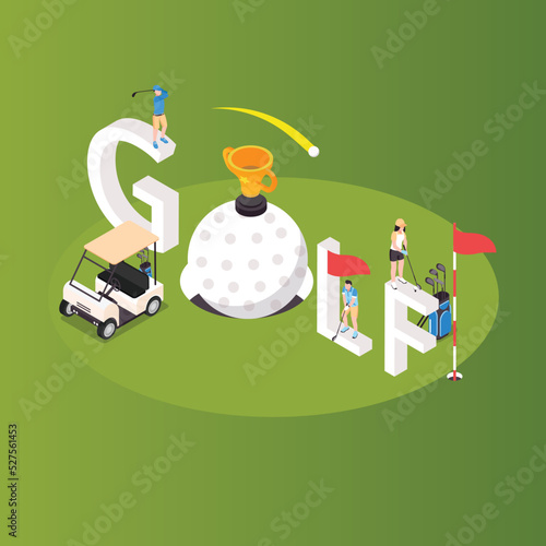 Golf competition isometric 3d vector illustration concept for banner, website, illustration, landing page, flyer, etc.