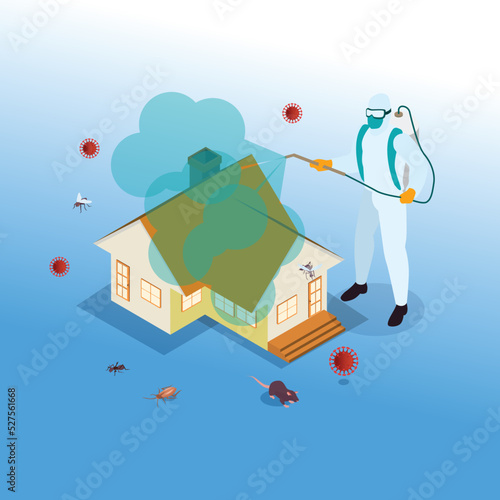Sanitize and disinfectant services at home isometric 3d vector illustration concept for banner, website, illustration, landing page, flyer, etc.