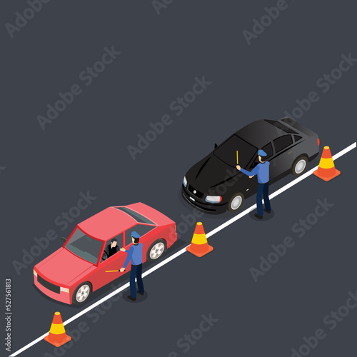 Driving and drinking alcohol breath test isometric 3d vector illustration concept for banner, website, illustration, landing page, flyer, etc.