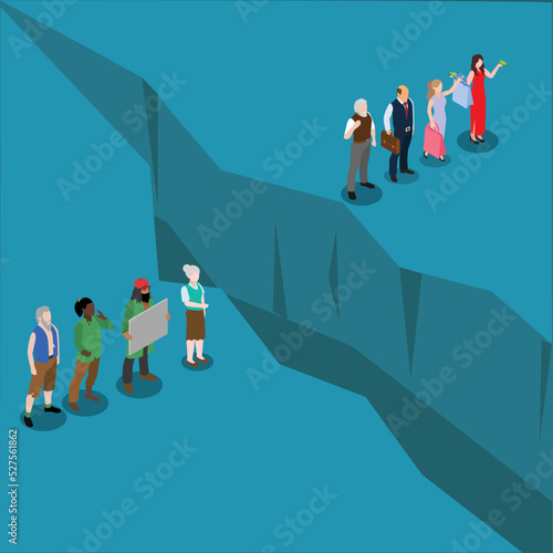 Gap between rich and poor - monetary inequality isometric 3d vector illustration concept for banner, website, illustration, landing page, flyer, etc.