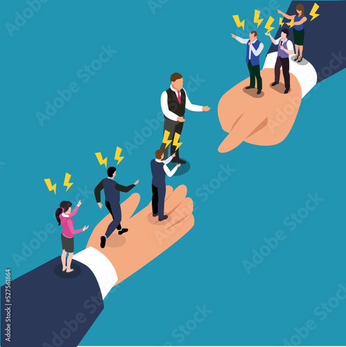 Mediator and settlement of conflicts between business people isometric 3d vector illustration concept for banner, website, illustration, landing page, flyer, etc. © Creativa Images
