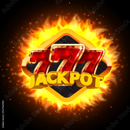 Burning slot machine wins wins the jackpot. Fire casino concept. Hot 777