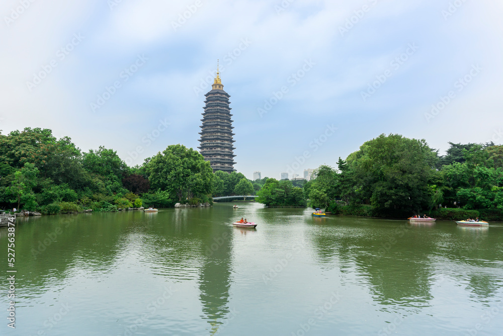 Tianning Pagoda, Changzhou, Jiangsu, China, was built in 2002. It is 13th-story 153.79 meters high, the world's highest Buddhist pagoda.