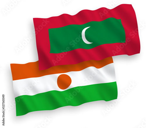 Free Download National vector fabric wave flags of Republic of the Niger and Maldives isolated on white background. 1 to 2 proportion. - GFXLoad