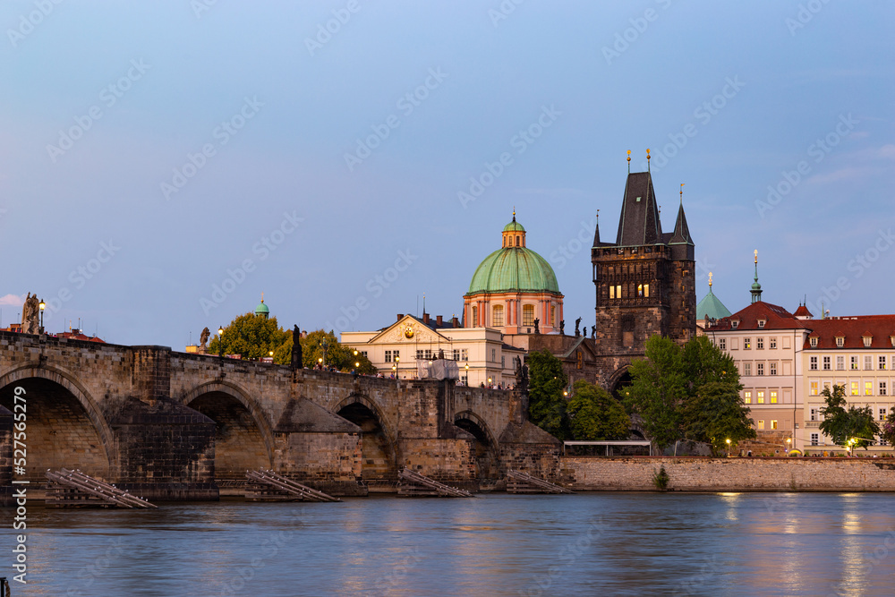 Fototapeta premium Charles Bridge and Vltava river (Karluv Most - in czech) in Prague, Czechia..