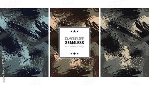 Set of seamless brush stroke pattern. Camouflage background