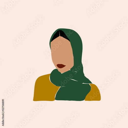 Elegant Woman portrait in scarf isolated on white background.  Fashion vector illustration 