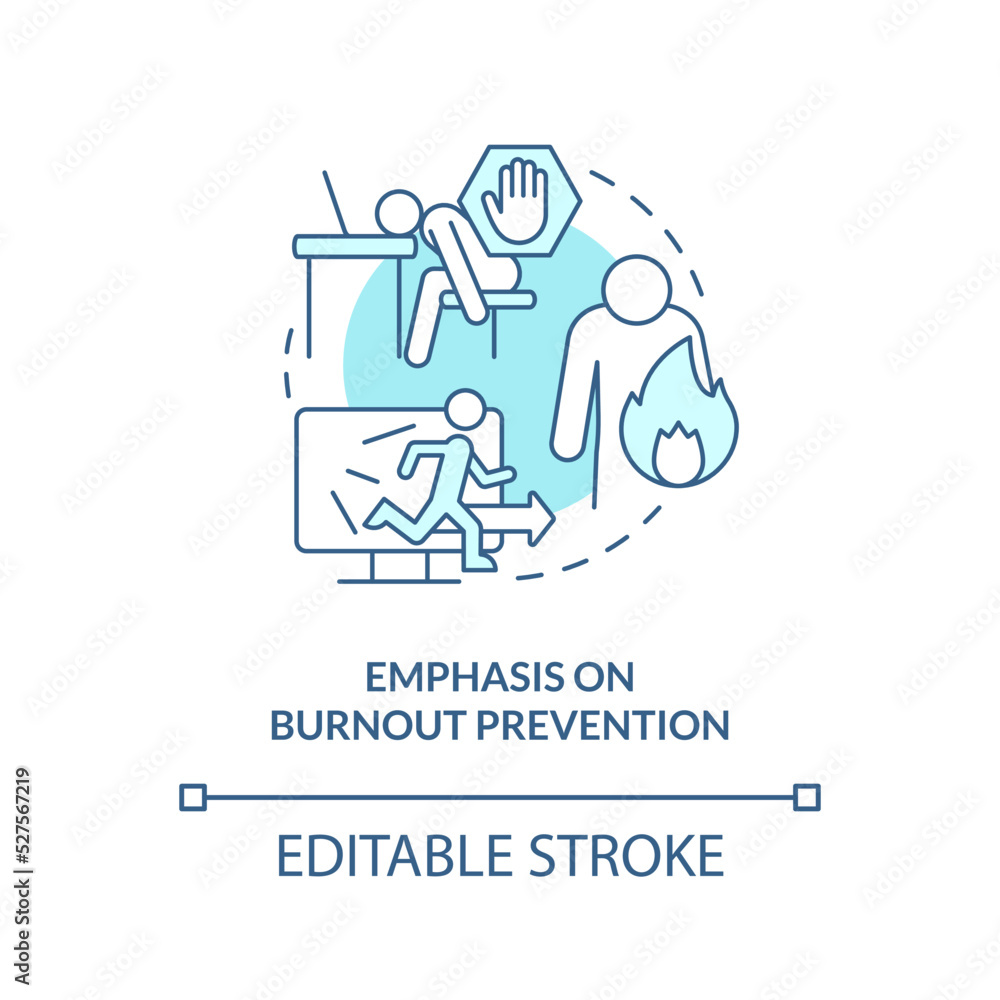 Emphasis on burnout prevention turquoise concept icon. Overload. Social media trend abstract idea thin line illustration. Isolated outline drawing. Editable stroke. Arial, Myriad Pro-Bold fonts used