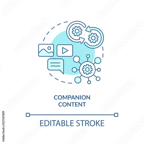 Companion content turquoise concept icon. Media platforms. Creator economy trend abstract idea thin line illustration. Isolated outline drawing. Editable stroke. Arial, Myriad Pro-Bold fonts used