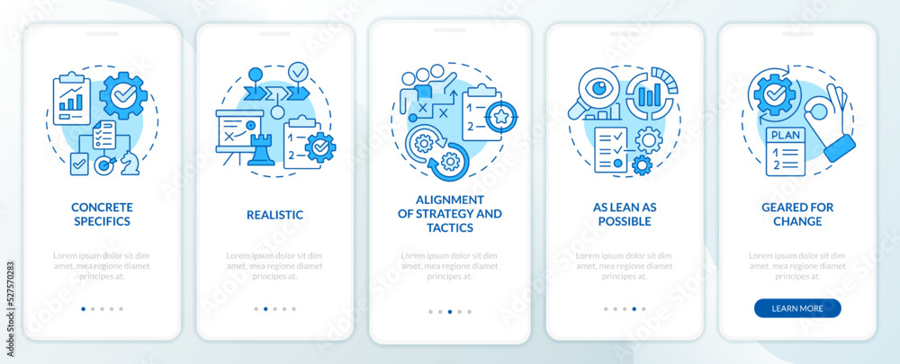 Key elements of business plan blue onboarding mobile app screen ...