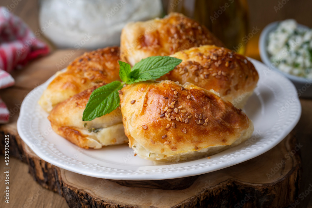 Turkish cuisine; Handmade Cheese Pastry (Turkish name; peynirli pogaca) Turkish cuisine; Handmade Cheese Pastry (Turkish name; peynirli pogaca)
