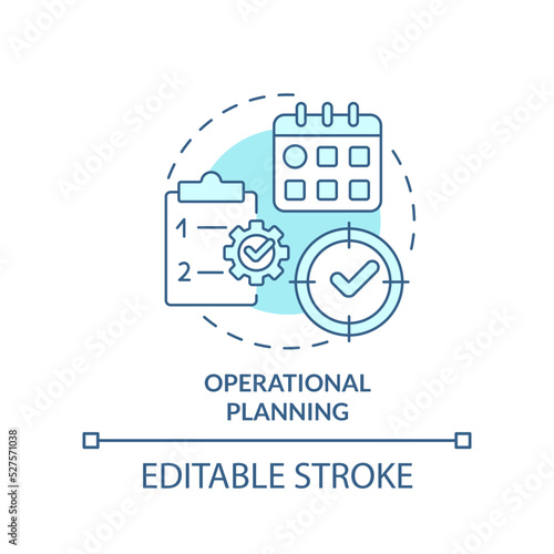 Operational planning turquoise concept icon. Tasks detalization. Business strategy abstract idea thin line illustration. Isolated outline drawing. Editable stroke. Arial, Myriad Pro-Bold fonts used photo