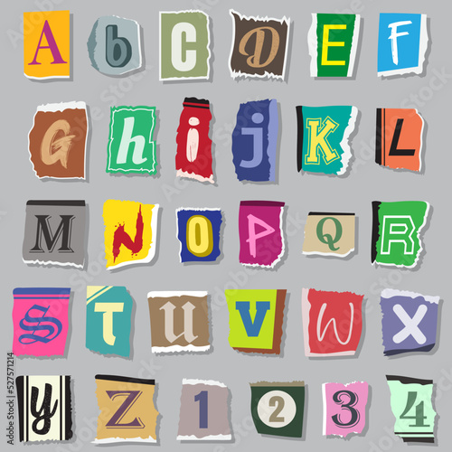 Collection of vintage style Paper Letters. Alphabet letters. Vector illustration