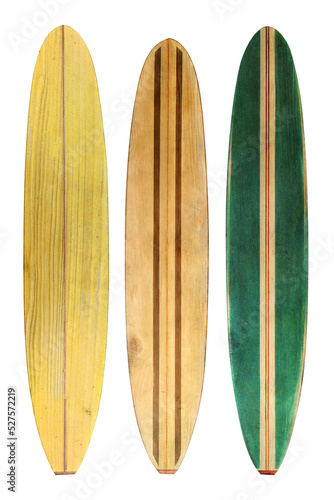 Vintage wood surfboard isolated for object, retro styles. © jakkapan