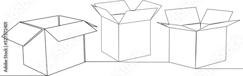 open boxes drawing by one continuous line, vector