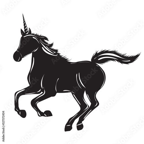 running unicorn silhouette isolated, vector
