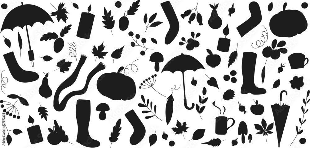 set of autumn icons, objects silhouette isolated, vector set of autumn icons, objects silhouette isolated, vector