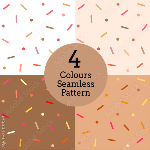 Donut glaze with sprinkling set of seamless patterns.white, chocolate, beige colors.Confetti cake icing glaze. Ice cream Birthday party pattern. Kids dessert repeat bakery texture.Vector illustration.