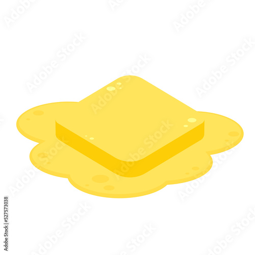 Butter cube vector. Butter on white background. whole butter and melted on a white background. vector illustration.