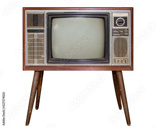 Vintage tv - antique wooden box television isolated for object. retro technology
