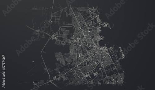 Doha, Qatar city map aerial view. minimal design. 3D Rendering