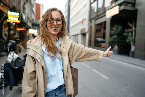 Young casual caucasian woman catching a taxi in Istanbul © fotofabrika