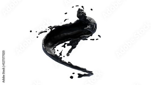 Ink, Oil Splash with droplets. 3d rendering. PNG alpha channel.