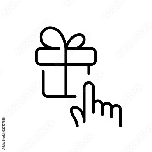 Finger tapping on a gift. Pixel perfect, editable stroke line icon