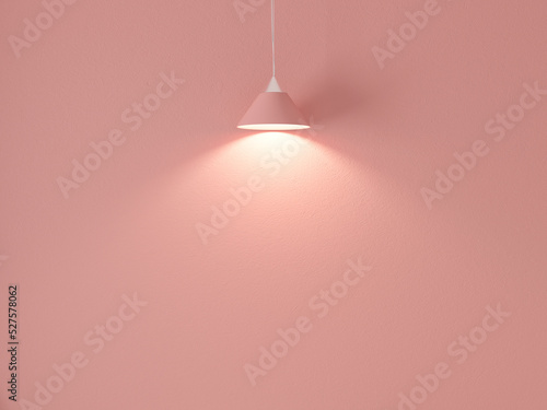 Fototapeta Naklejka Na Ścianę i Meble -  Modern rose lamp hanging near coral wall mockup, 3d rendering