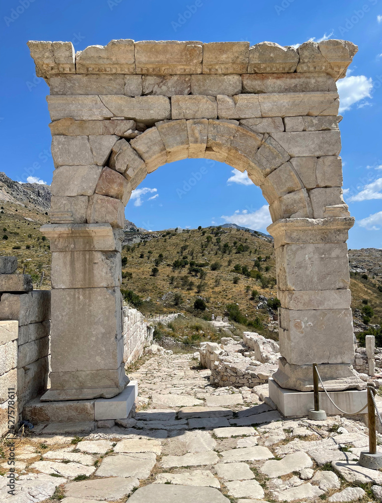 Honorific gate ruins in ancient Sagalassos antique city, Burdur, Turkey