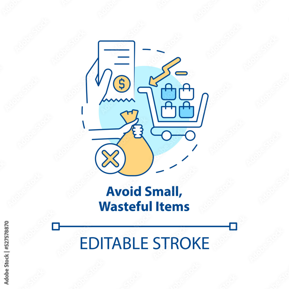 Avoid small wasteful items concept icon. Sustainable shopping abstract idea thin line illustration. Eco friendliness. Isolated outline drawing. Editable stroke. Arial, Myriad Pro-Bold fonts used