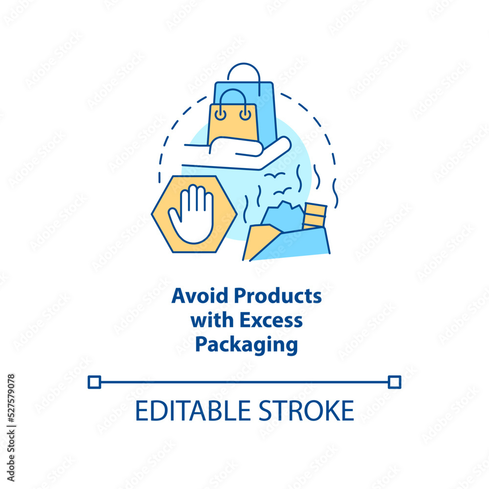 Avoid products with excess packaging concept icon. Reduce waste while shopping abstract idea thin line illustration. Isolated outline drawing. Editable stroke. Arial, Myriad Pro-Bold fonts used