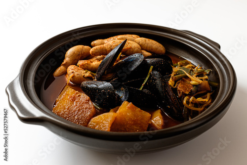 Pollack roe soup on a white background